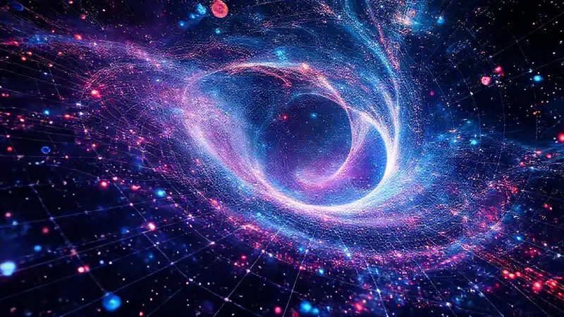 Visualización futurista de gravedad cuántica abstracta