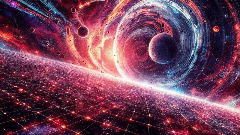 Paisaje cósmico futurista y vibrante en expansión