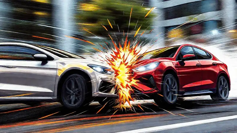 Choque de autos modernos con explosión vibrante