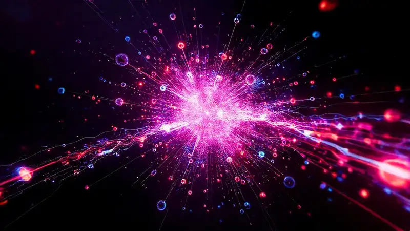 Colisión futurista de partículas brillantes y abstractas