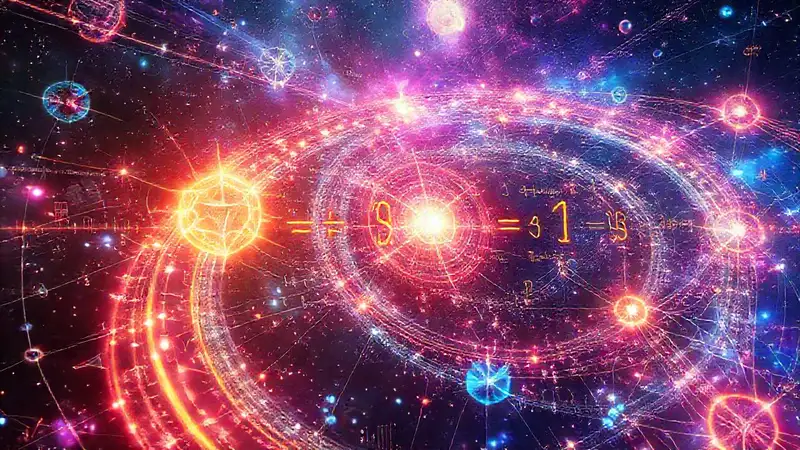 Visualización futurista de física cuántica y cosmos