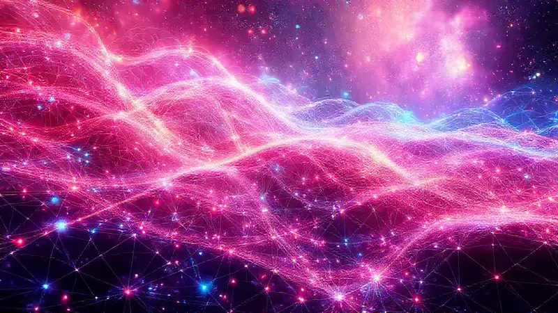Visualización futurista de ondas cósmicas y campos abstractos