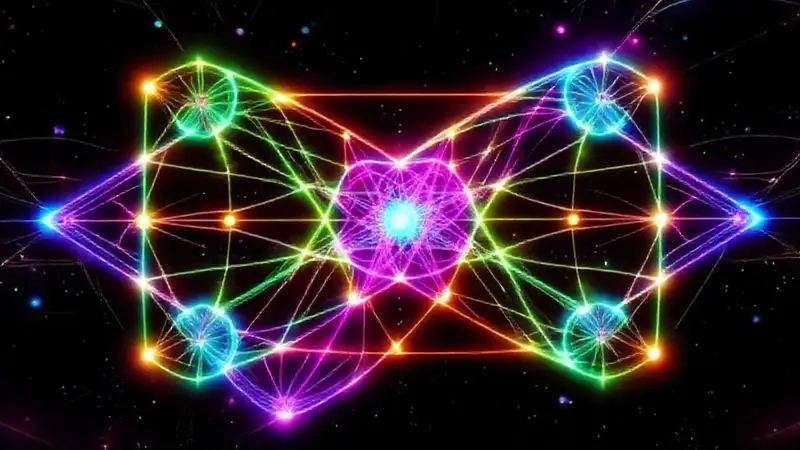 Diagrama futurista con patrones y colores brillantes