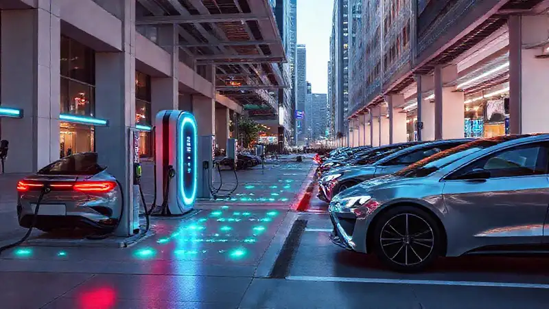 Estación de carga futurista para autos eléctricos