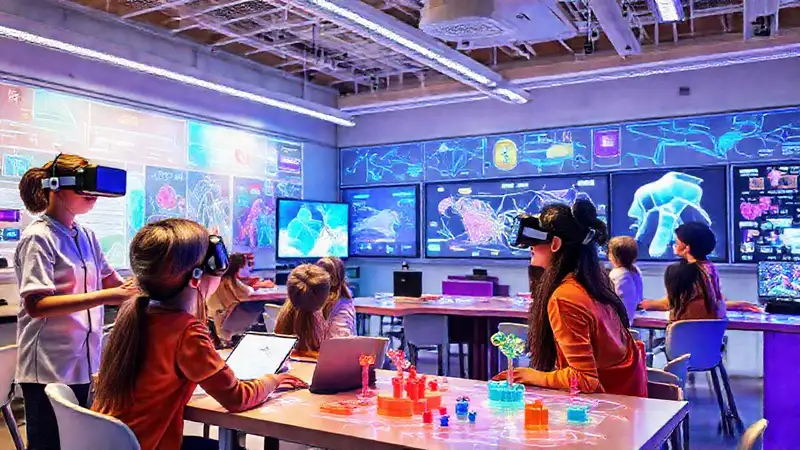 Educadores y estudiantes en aulas de realidad virtual