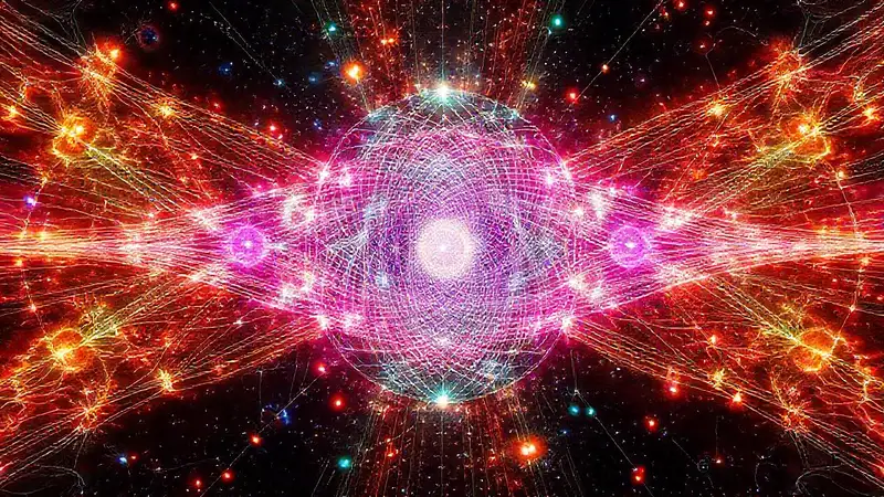 Diagrama de teoría de cuerdas vibrante futurista