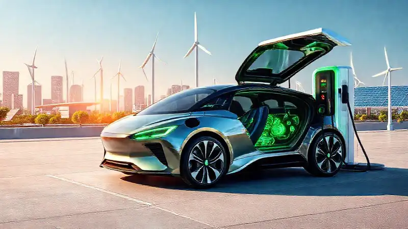 Estación de carga ecológica en ciudad futurista