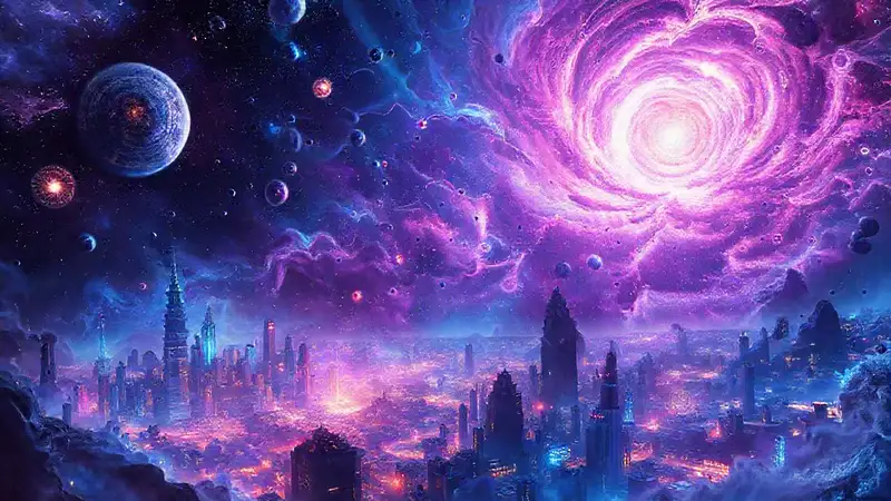 Universo cósmico futurista lleno de energía brillante