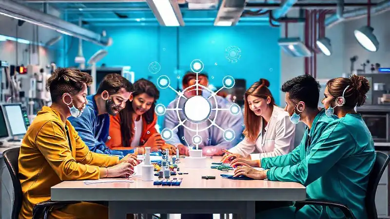 Equipo creativo en innovación médica vibrante