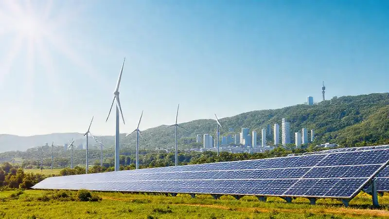 Energía limpia en ciudad moderna y verde