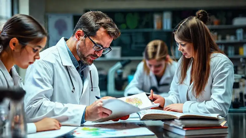 Biólogo educativo enseña con recursos visuales