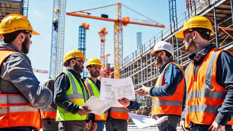 Equipo de seguridad en obra bajo iluminación natural