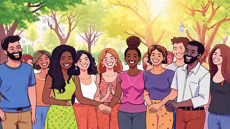 Personas unidas y alegres en comunidad urbana