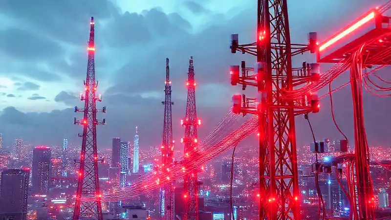 Infraestructura tecnológica futurista y cables luminosos