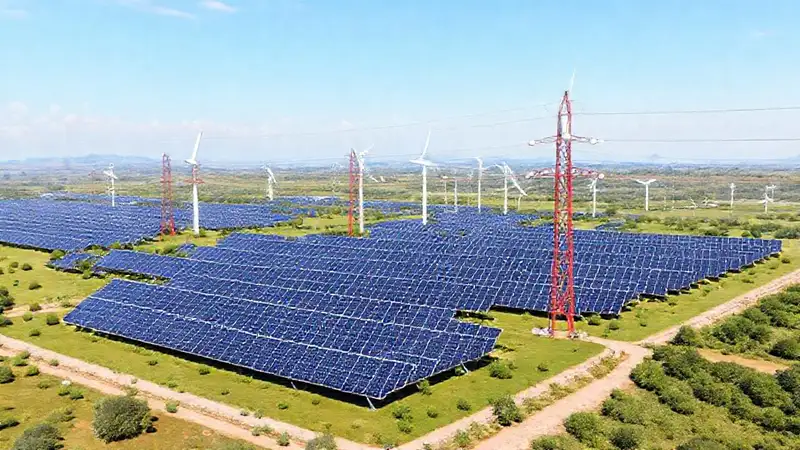 Tecnología moderna en energía renovable y paisaje verde