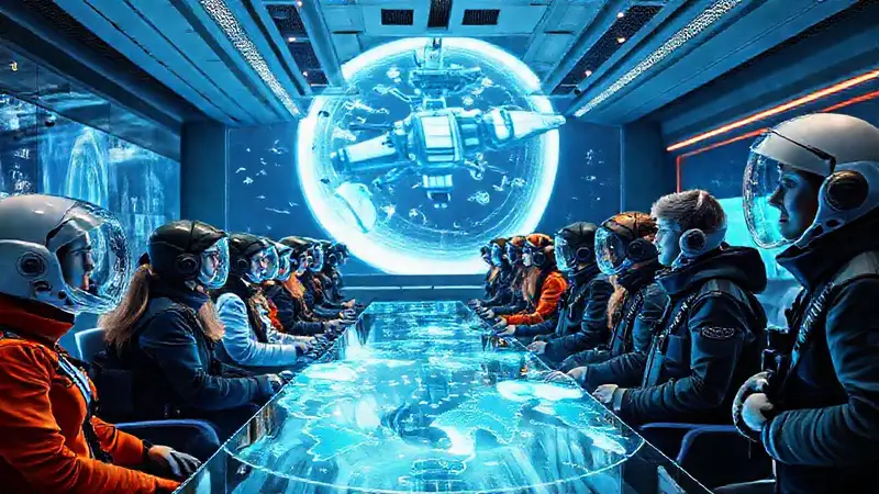 Centro futurista con profesionales y tecnología avanzada