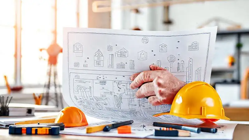 Ingeniero civil usando tecnología en obra