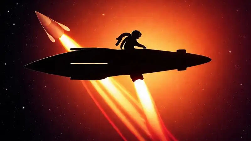 Silueta espacial futurista con astronauta y estrellas