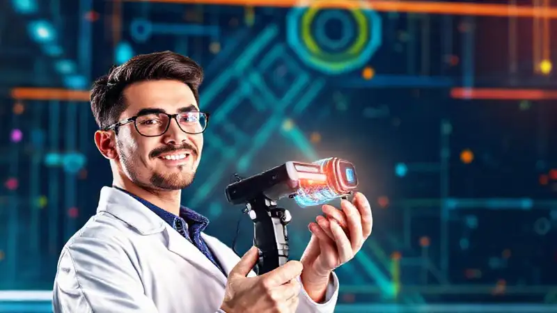 Ingeniero joven con dispositivo médico futurista