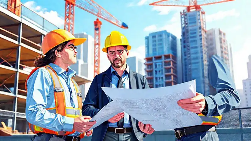 Ingeniero revisa planos en obra moderna