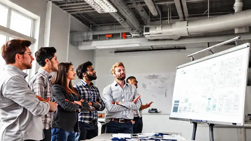 Profesionales en aula tecnológica colaborando eficazmente