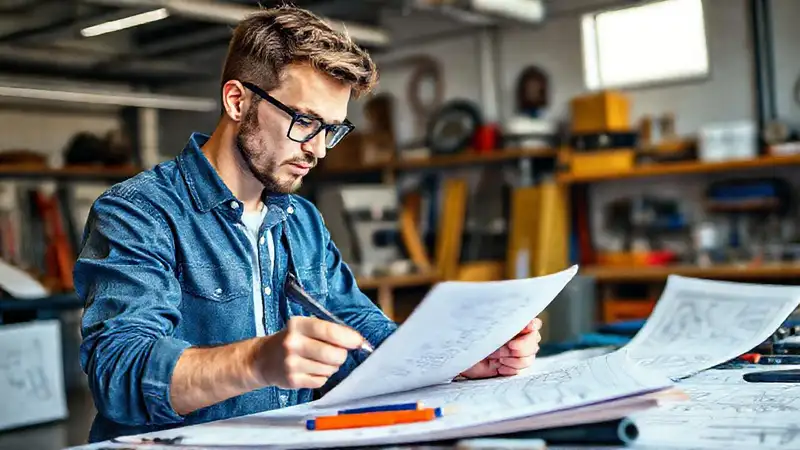 Estudiante de ingeniería resolviendo problemas mecánicos