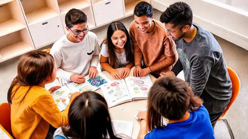 Estudiantes colaborando en aprendizaje de biología