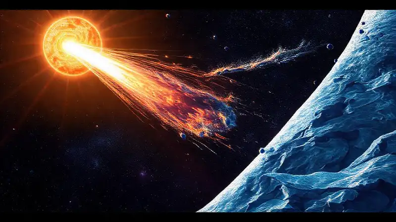 Cometa con cola brillante en espacio cósmico
