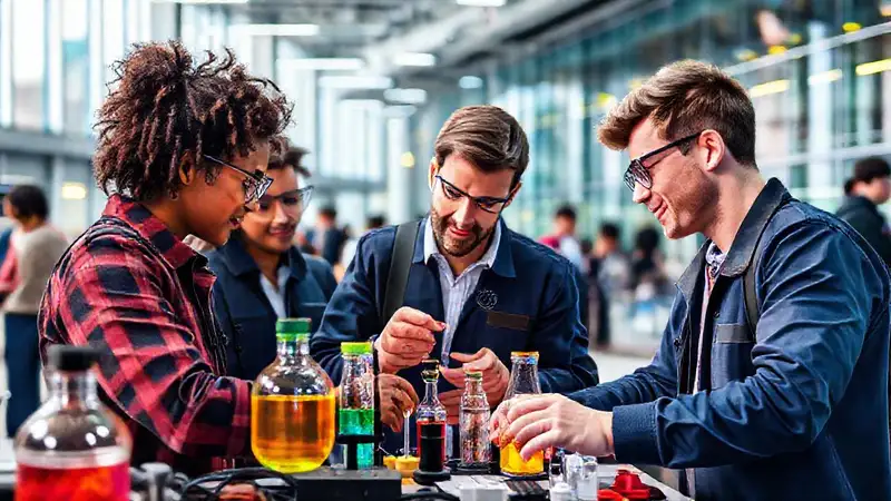 Estudiantes colaborando en un campus moderno
