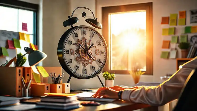 Reloj con engranajes y notas motivadoras